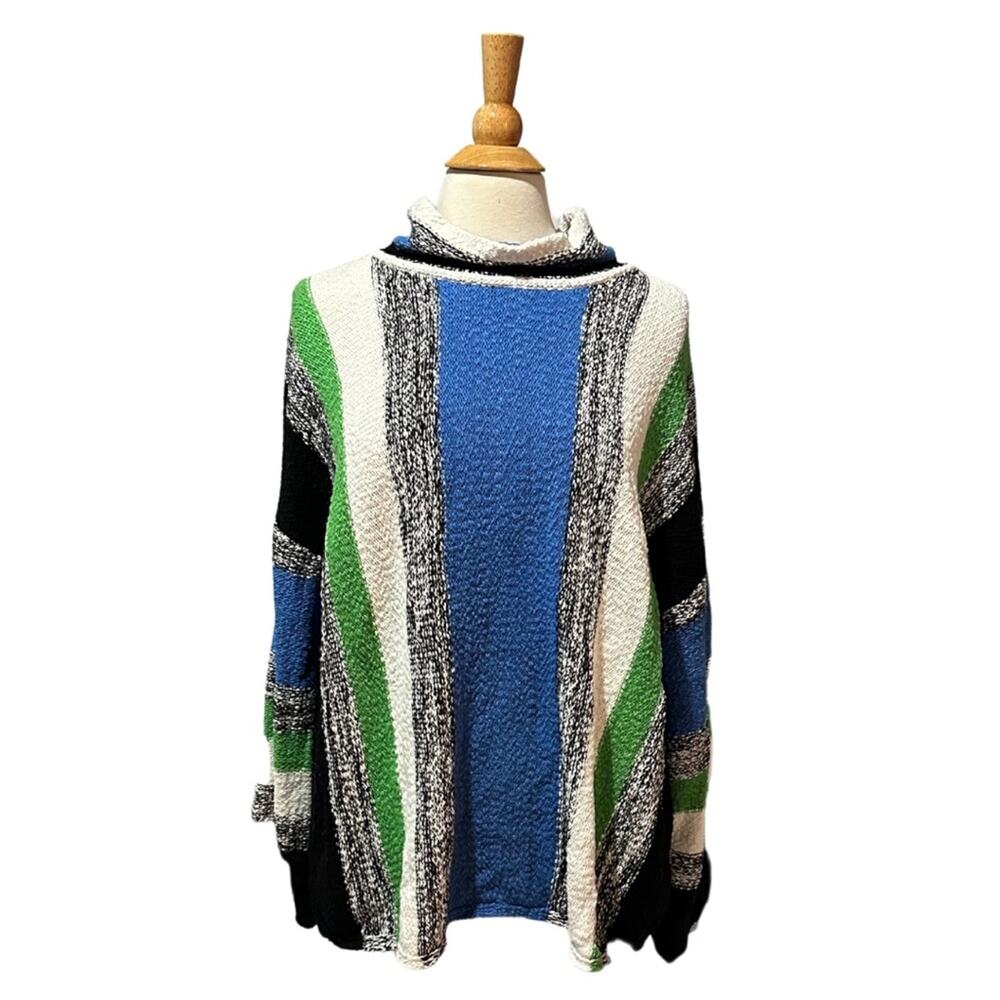 Ruby Rd. Plus Size Oversized Sweater Vertical Stripes Knit Mock Neck Sweater